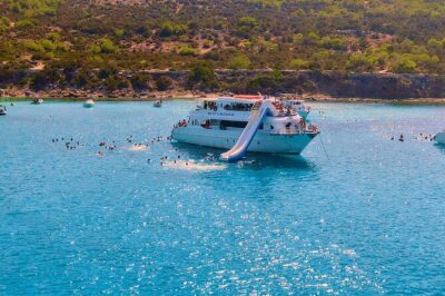 Blue Lagoon (Akamas) Bus & Boat Tour with Water Slide from Paphos