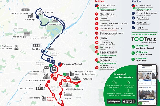 Brussels Tootbus Discovery Hop On Hop Off Bus and walking tours - Cinquantenaire and the long central loop