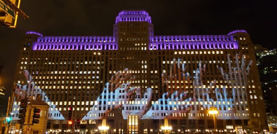 Chicago: Sunset Tour by Open-top Bus with Live Guide - Art on the Mart brings color to the evening