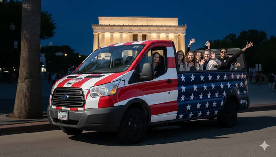 D.C: Monuments & History Guided Open-Air Bus Tour-Day &Night - Riding the Stylish American Van