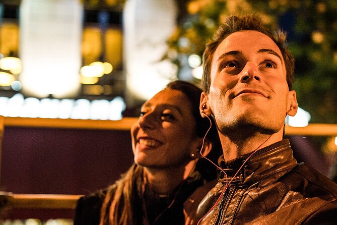 Dublin Live Guided Panoramic Open-Top Night Bus Tour - Temple Bar after sunset