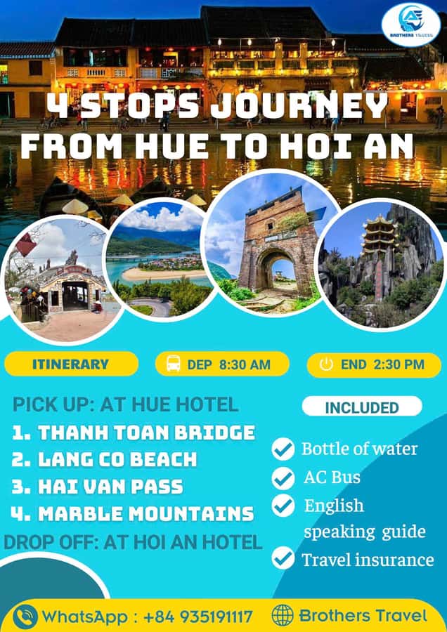 From Hue: Hoi An Guided Bus Tour with 4 Sightseeing Stops - Key points at a glance