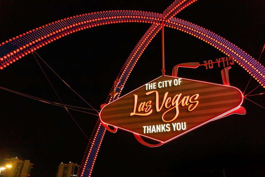 Las Vegas: Sightseeing Night Tour by Open-top Bus - Reaching the Welcome to Las Vegas sign