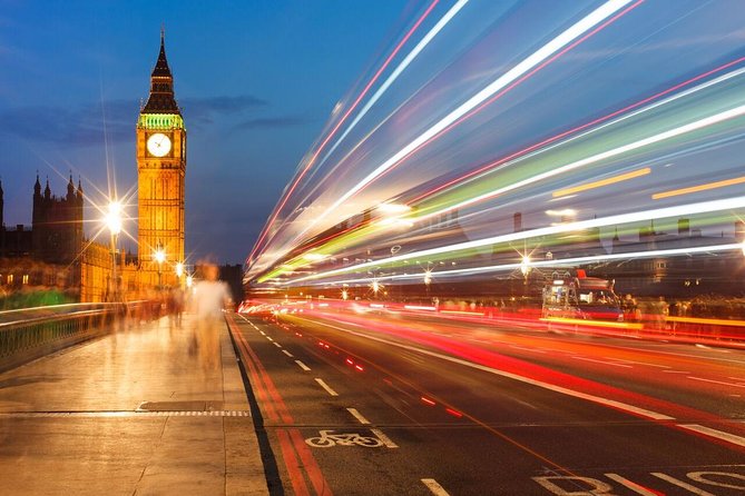 London by Night Sightseeing Open Top Bus Tour with Live Guide - Westminster Abbey and Big Ben beside the Thames