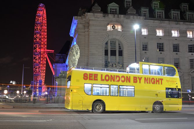 London by Night Sightseeing Tour - Open Top Bus - Tower Bridge, the London Eye, and golden reflections
