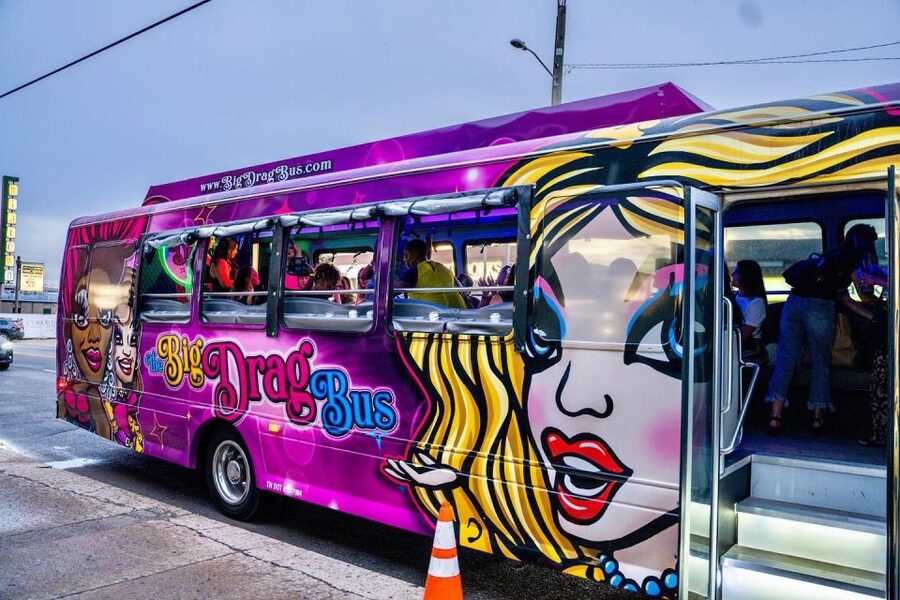 Nashville: Drag Queen Party Bus w/Games, Dancing & Drag Show - Music Row, The Gulch, and Midtown from a party bus