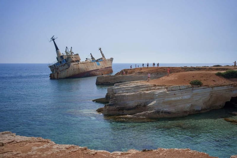 Paphos/Akamas: Blue Lagoon Bus & Boat Tour with Water Slide - The EDRO III shipwreck and the Sea Caves
