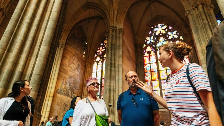 Prague Castle Interiors, Bus Tour and Vltava River Cruise - St. Vitus Cathedral: Gothic drama in stone and glass