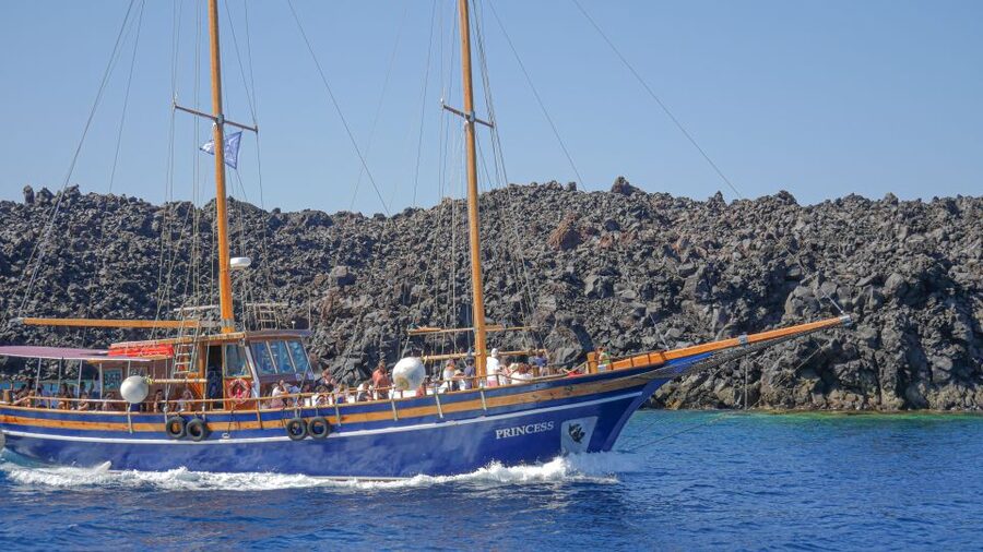 Santorini 2-Day Combo: Volcano Boat Cruise & Island Bus Tour - The hot springs at Palea Kameni