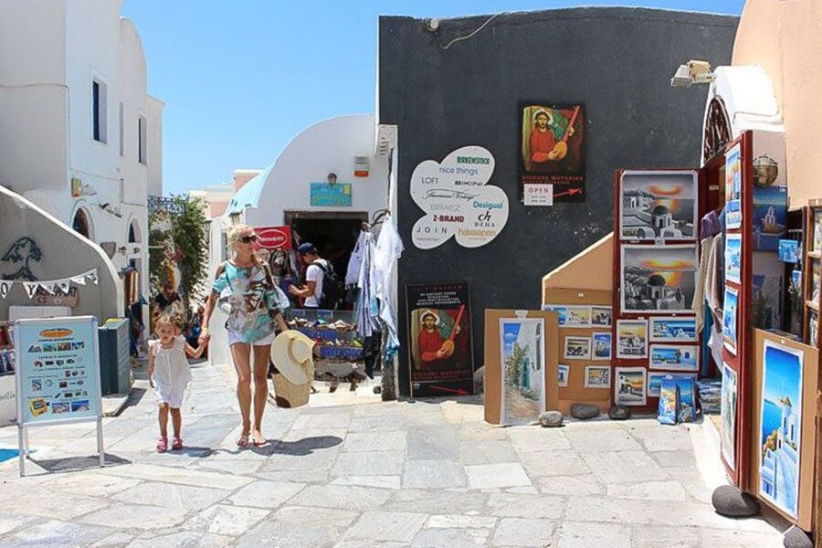 Santorini Island Bus Tour and Caldera Sunset Cruise - Pyrgos shows a quieter side of Santorini