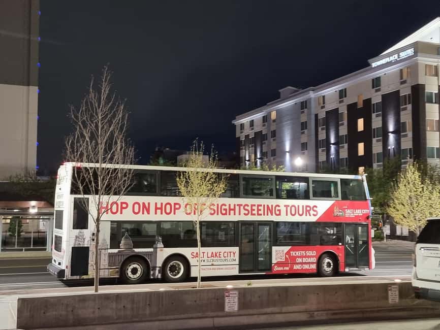 SLC Bus Tours Evening Tour on a Double-Decker Bus - The final downtown ride back to West Temple Street