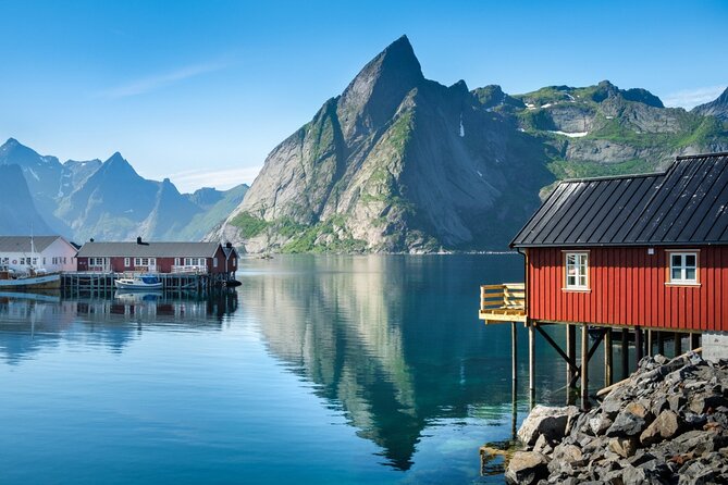 Special Summer Cruise Bus Tour of Lofoten - Sakrisoya: yellow cabins and a final burst of color